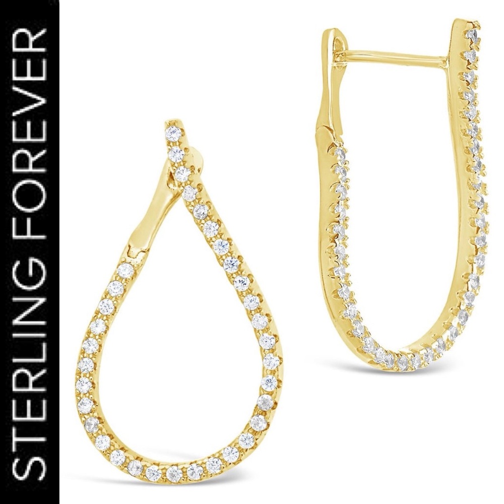 Earrings 14K Gold Plated Brass Cubic 1mm Zirconia Stone Studded Drop 1”